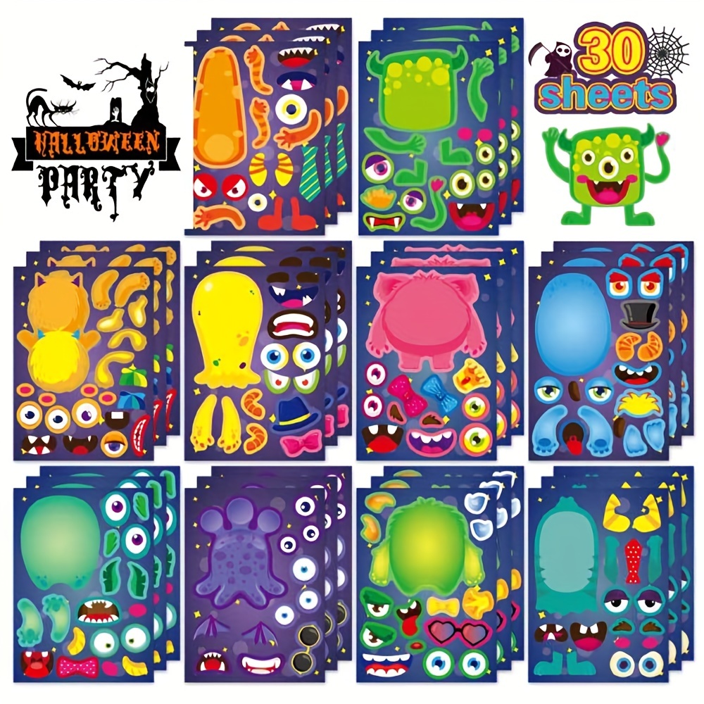 Halloween Stickers Cartoon Stickers Monster Puzzles Diy - Temu