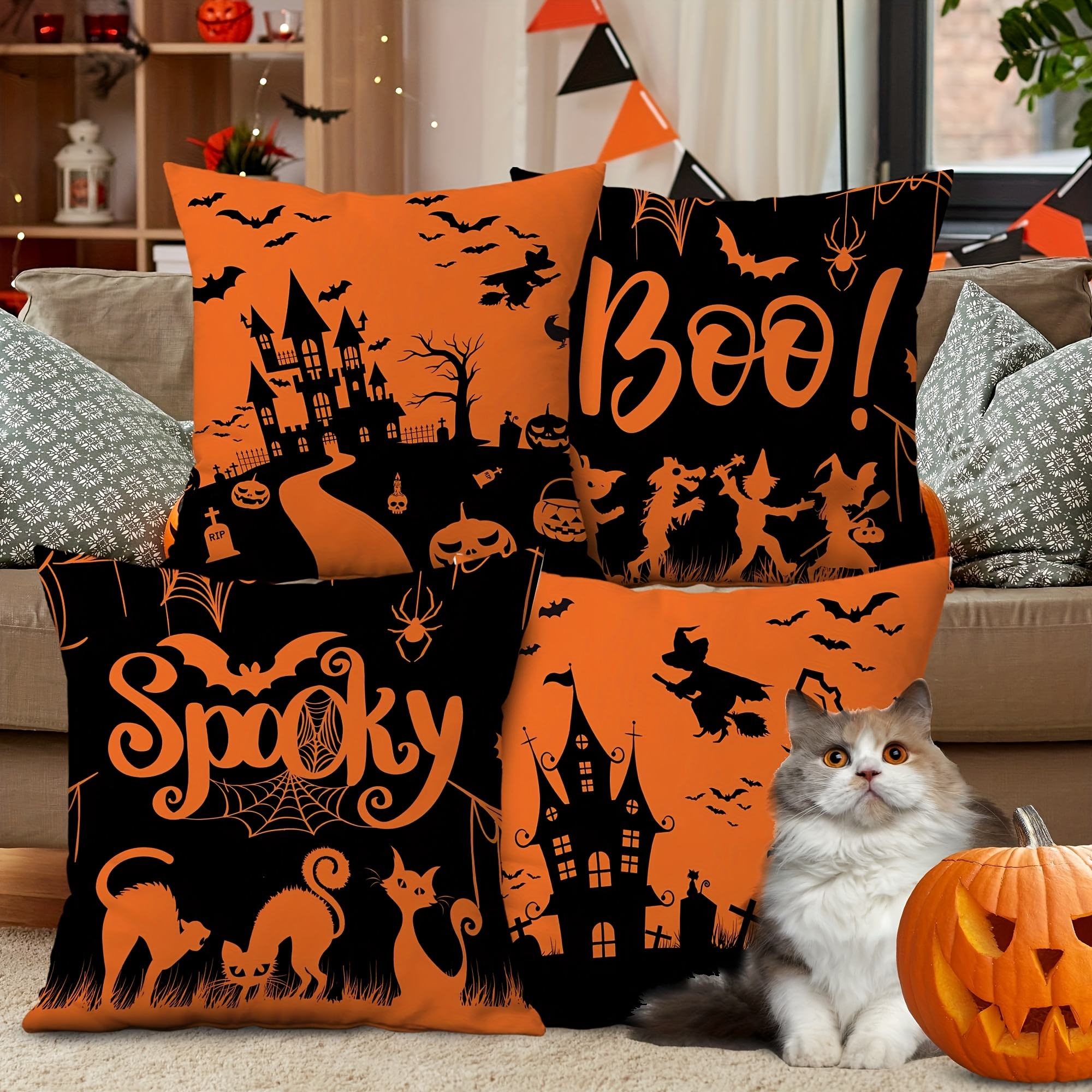 Halloween Kitty Throw Pillow 18x18