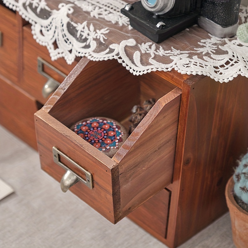 Vintage Wooden Storage Drawer Office Desktop Storage Box - Temu