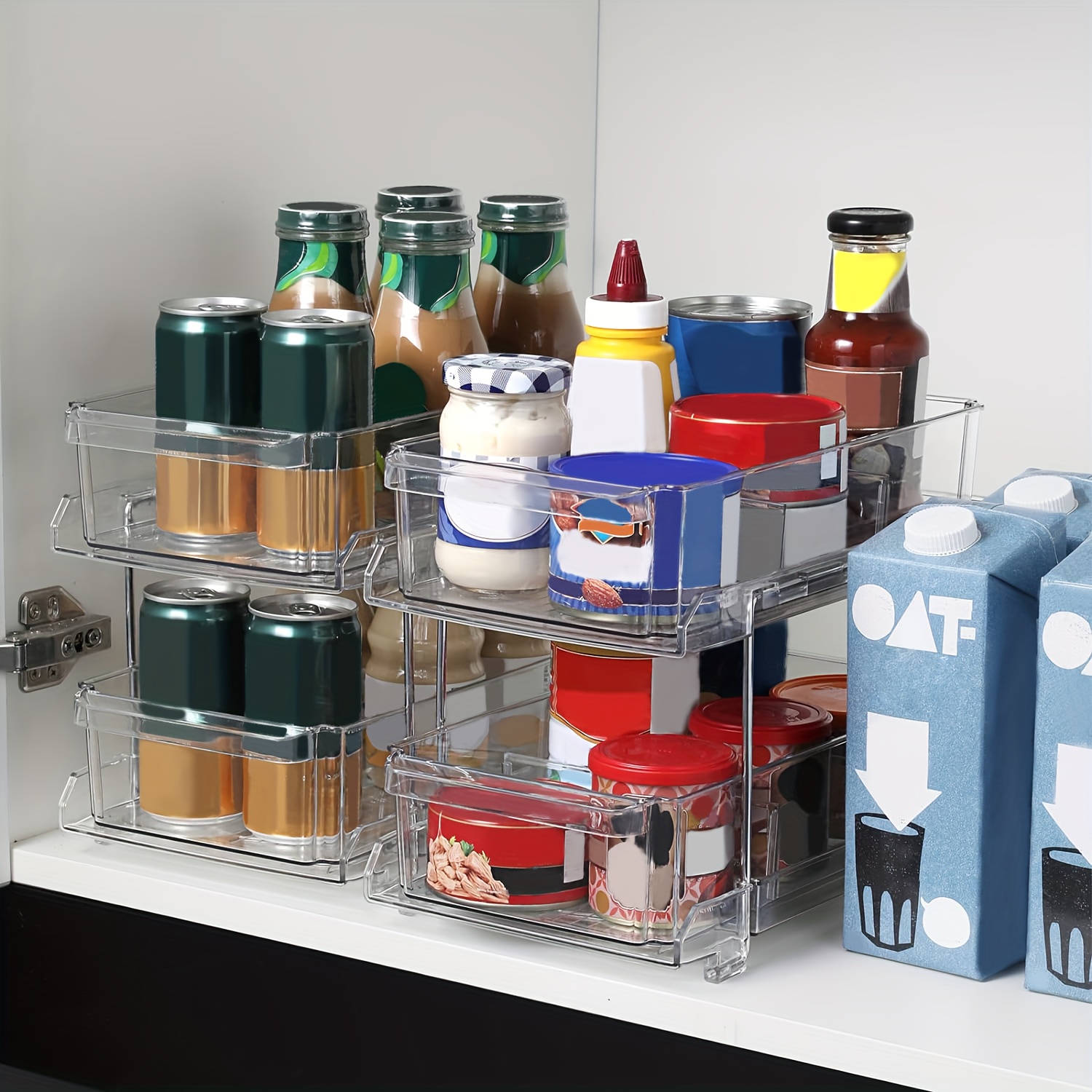  2 Tier Clear Organizer with Dividers for Cabinet