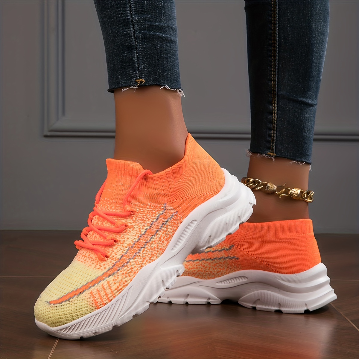 Womens black outlet and orange sneakers