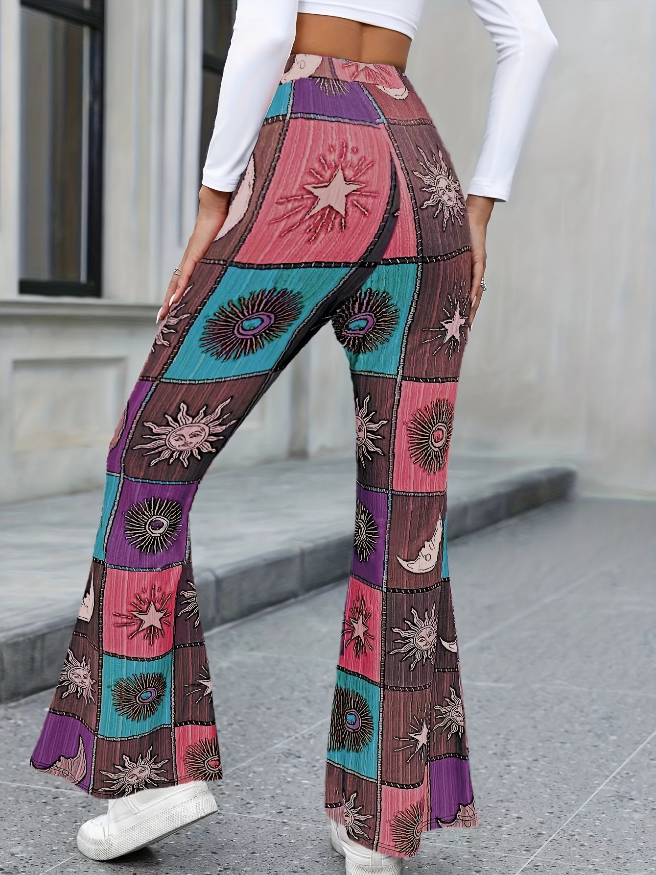 Graphic Print Flare Leg Pants, Y2k Forbidden Pants For Spring & Summer,  Women's Clothing - Temu Finland