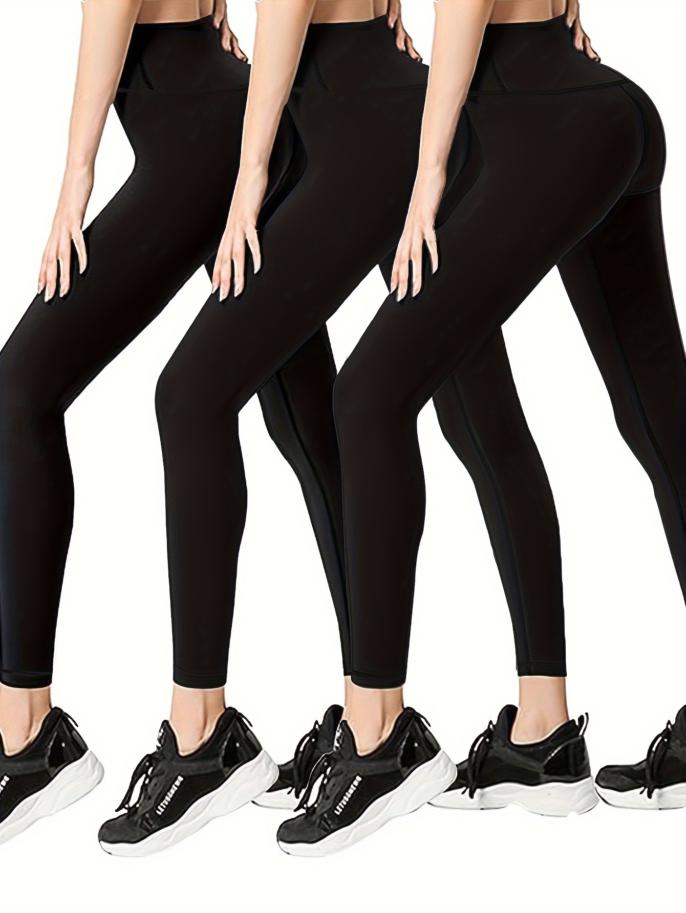 Plus Size Sports Leggings Women's Plus Solid Pipping Wide - Temu