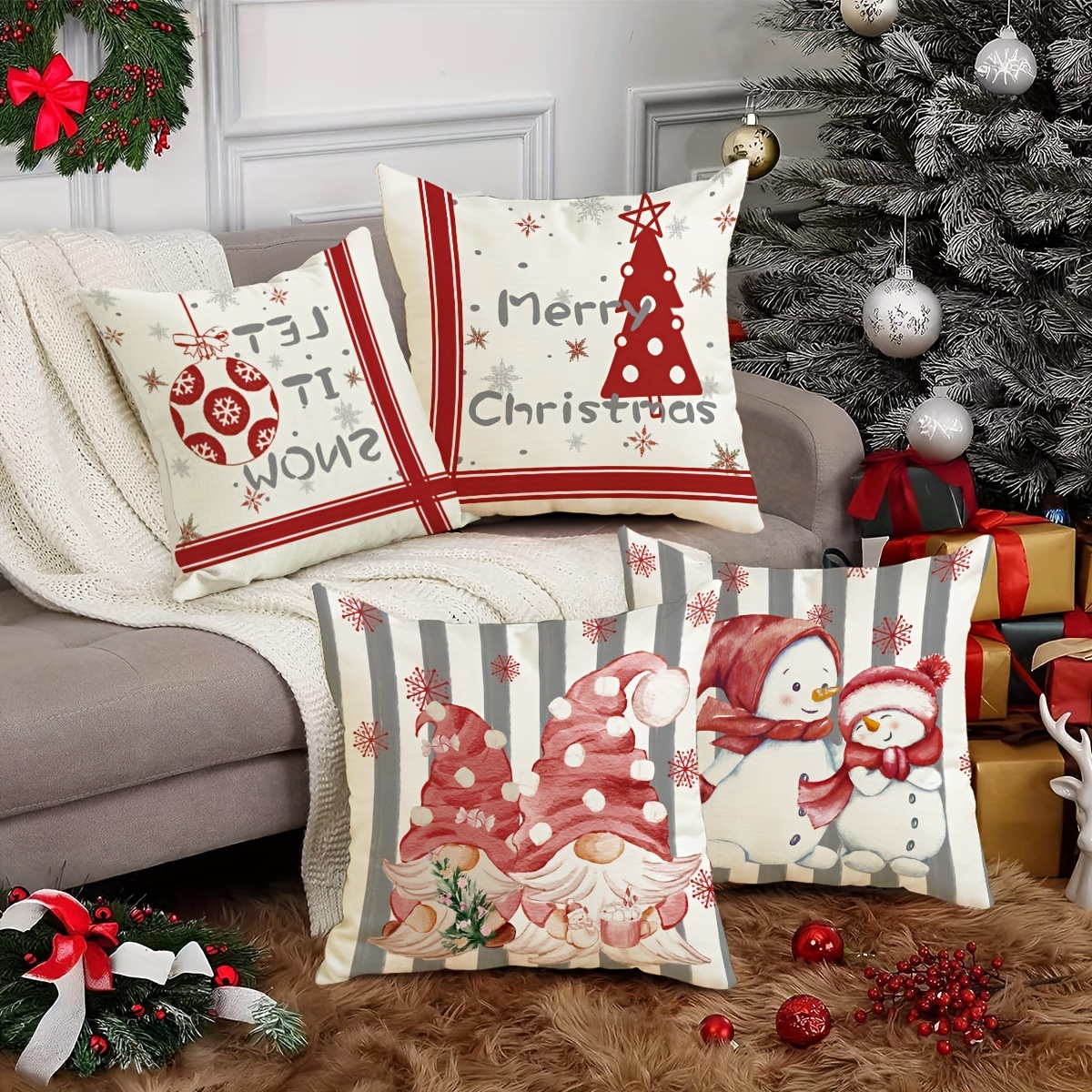 Christmas Snowman Landscaping Christmas Tree Bell Throw Pillow Cover Home  Sofa Cushion Cover Linen Blend Letters Car Pillow Home Pillow Insert Not  Included - Temu