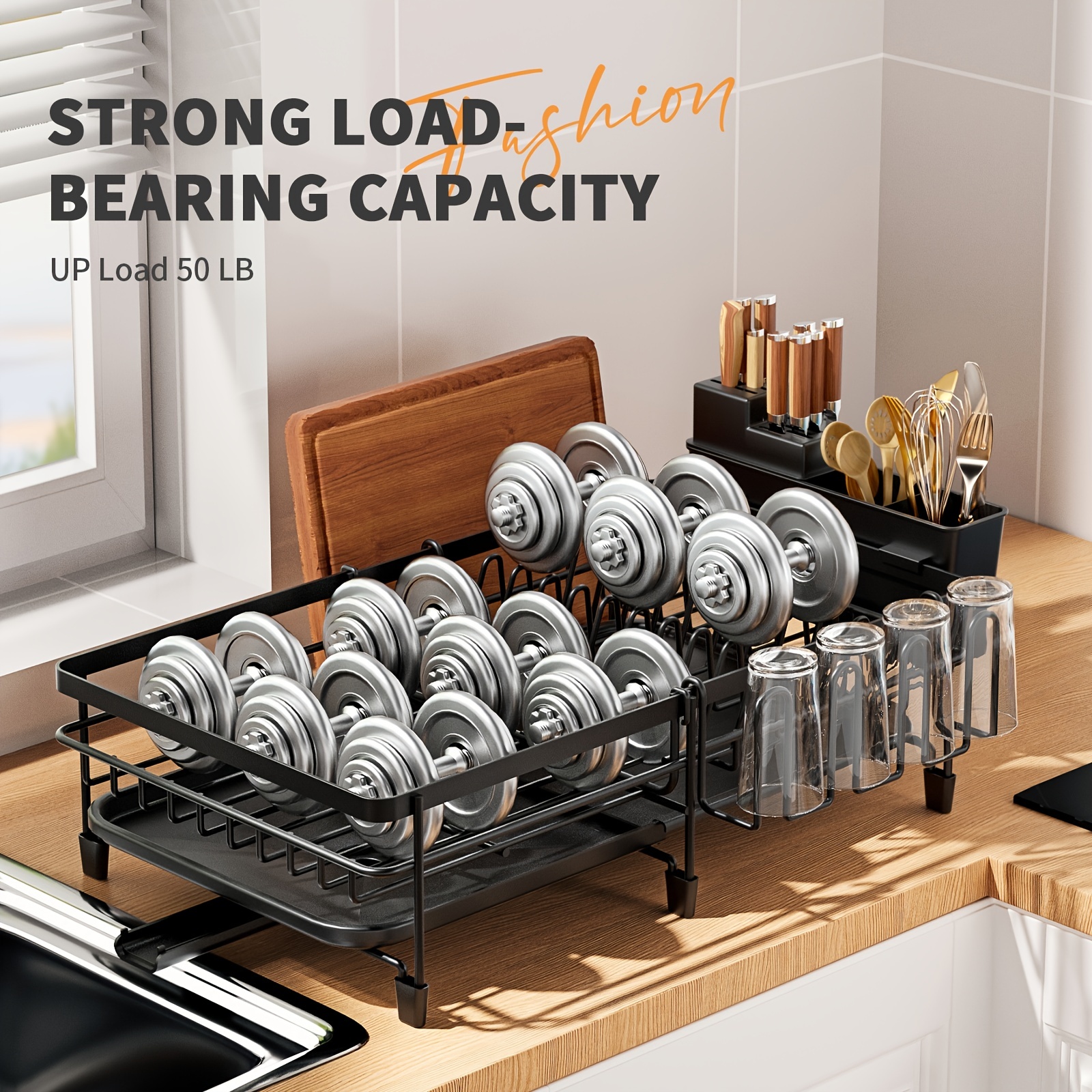 Large Extendable Dish Drying Rack - Rust-Resistant Kitchen Counter Rack