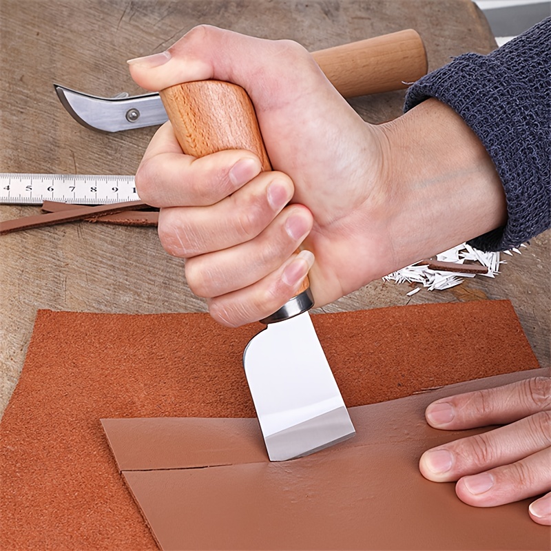 DIY Leathercraft Tool Wooden Handle Stainless Steel Leather Cutting Knife  Leather Shovel Knife for Leather Working