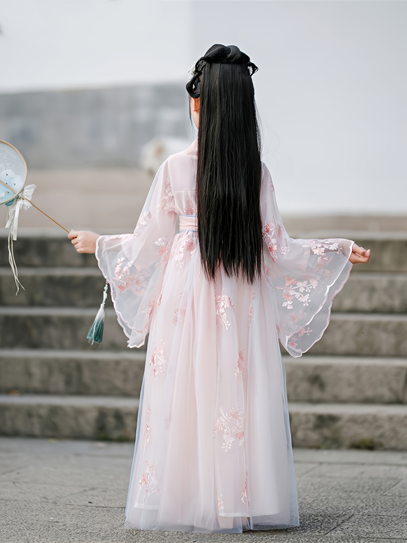 Girls Chinese Antiquity Hanfu Tang Flower Embroidery Long - Temu