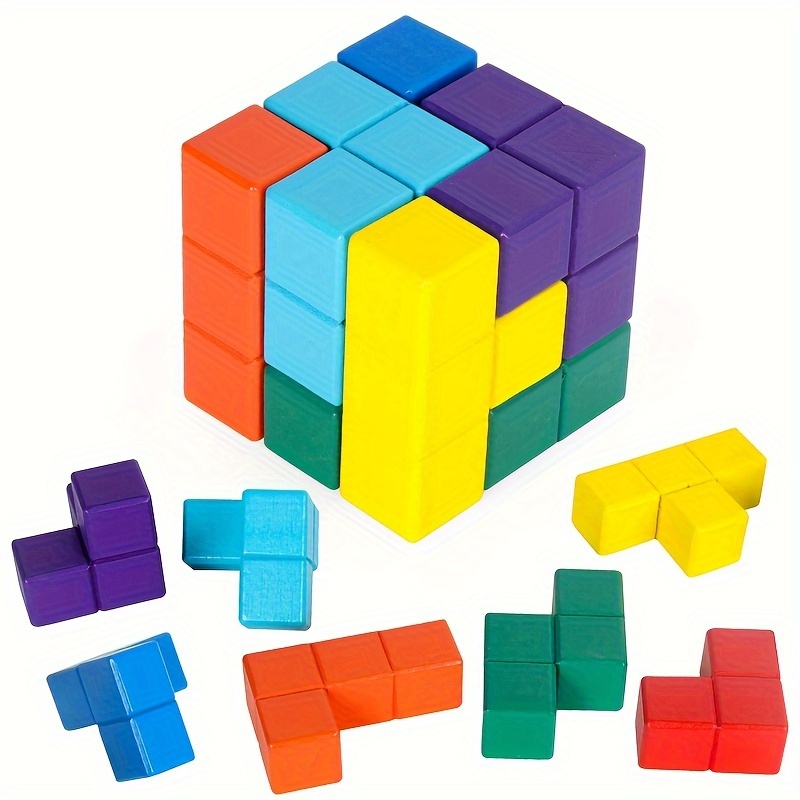 Brain Teasers Puzzles Toy for Kids & Adults | 16 Pcs Wooden Colorful  Hexagon Fun Geometry Logic Tangram Puzzles Table IQ Game STEM Montessori