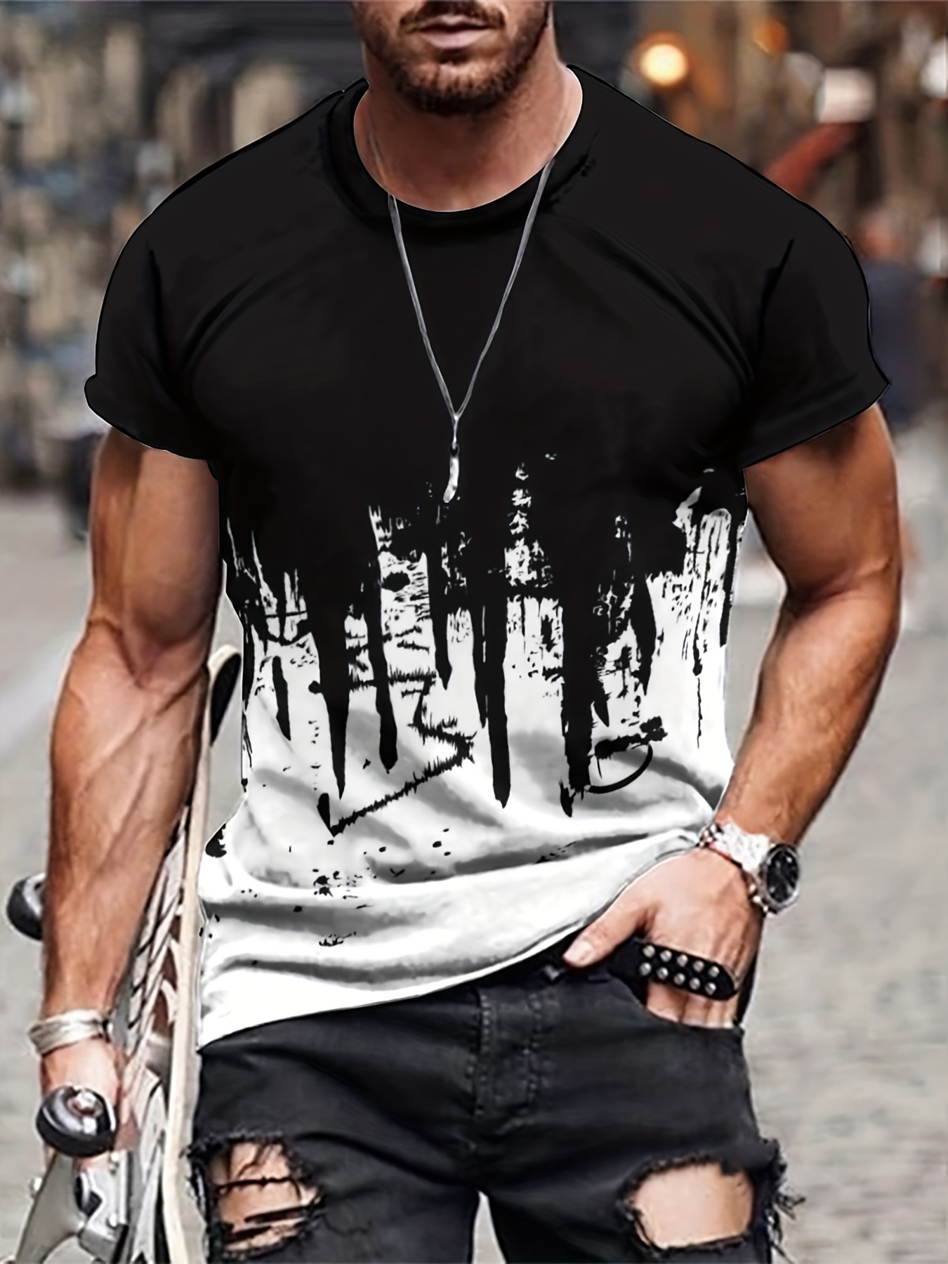 Men Gym Clothing Muscle Crew Neck Workout Bodybuilding Sport Fitness  T-shirt Tee