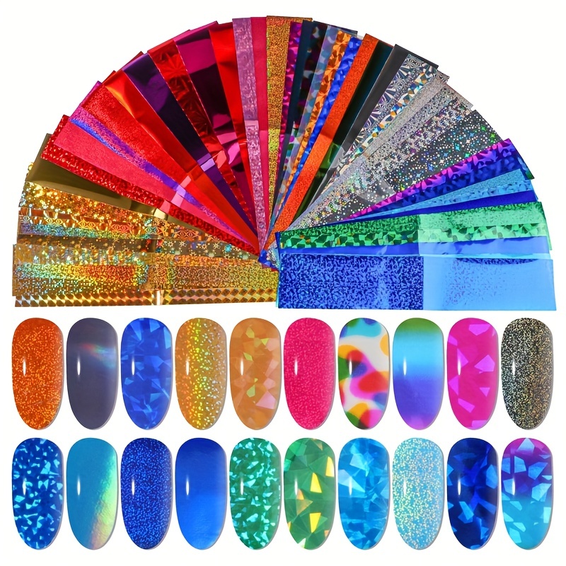 

50pcs Nail Art Stickers Set, Self-adhesive Plastic Nail Decals With Glitter, Shimmery , Irregular Shapes, Theme, Single Use, Unscented - Assorted Patterns For Diy Manicure, Nail Stickers