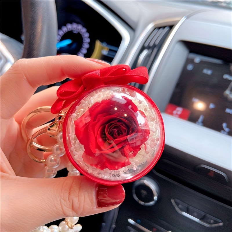 Valentine's Day Bow Real Rose Eternal Flower Pearl Chain Key Chain Creative  Rose Car Key Chain Bag Pendant Gift - Temu