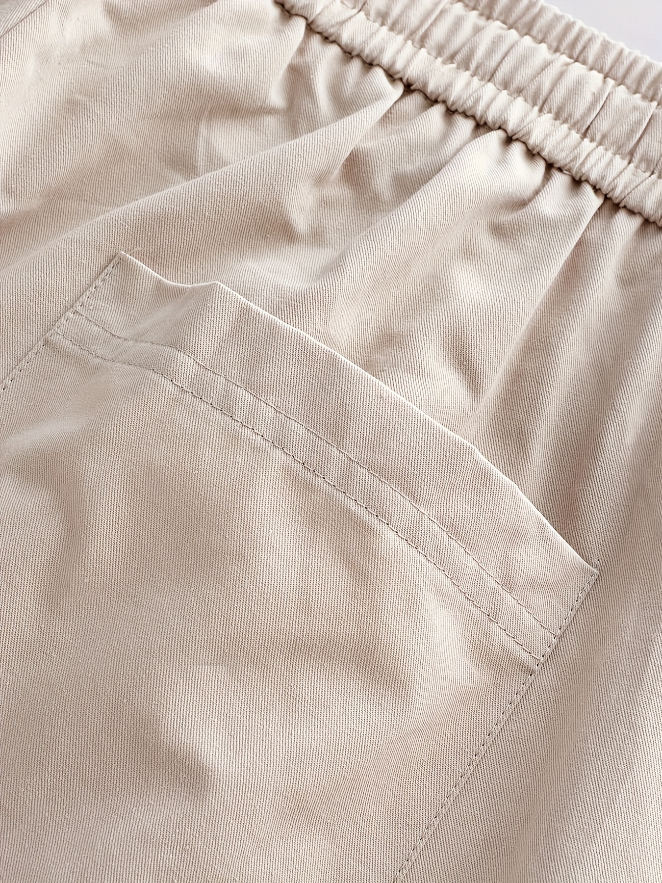 Men's Solid Cotton Pants Casual Elastic Waist Drawstring Trousers