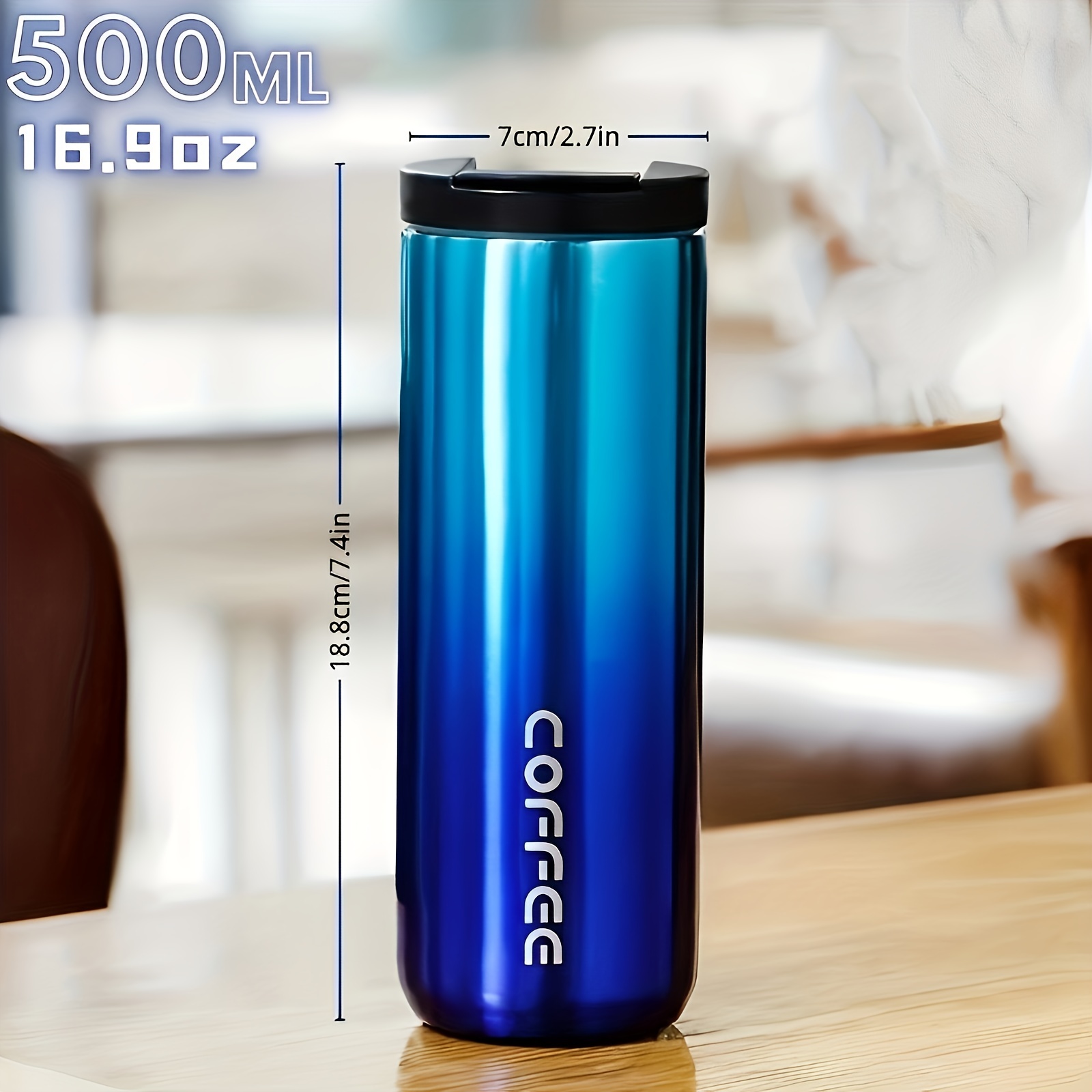 Coffee Travel Mug, Stainless Steel Thermo Coffee Tumbler 500ml/16.9oz set  with 2 extra Cups for Coffee Hot drink and Cold drink water flask, Travel  Coffee Mug Thermal, Navy Blue 