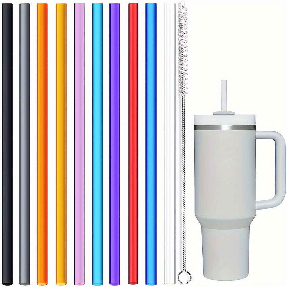 10 Pcs Reusable Rainbow Replacement Straws For Stanley 40 Oz 30 Oz Tumbler,  12 In Long Hard Plastic Drinking Straws + Cleaning Brush For Stanley, YETI