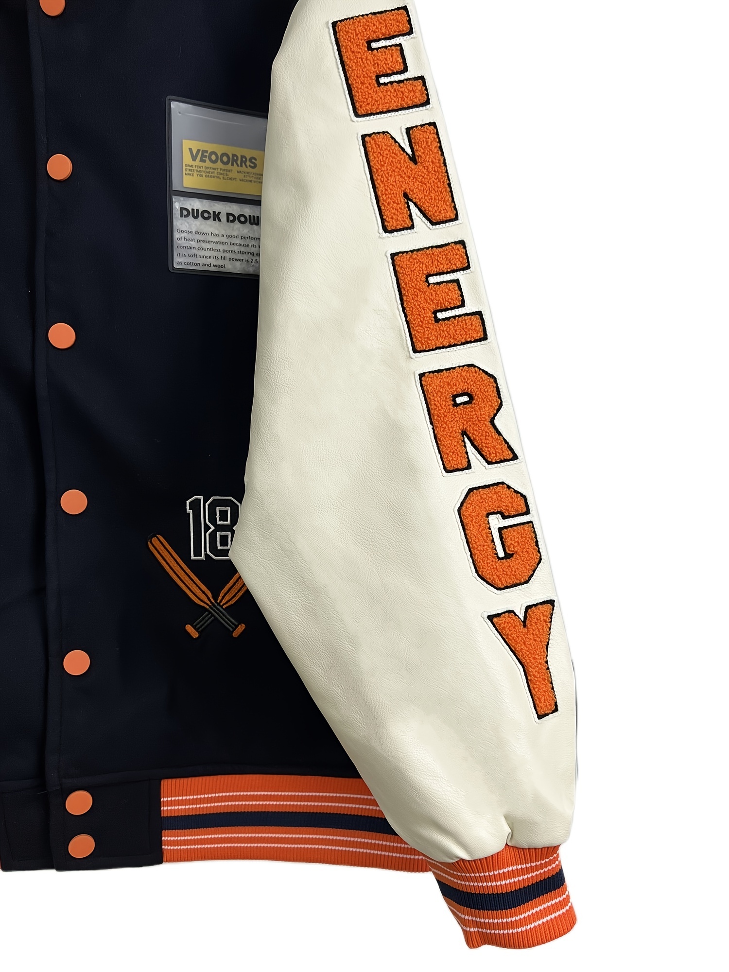 Slight Stretch Casual Single Breasted Jacket, Men's Baseball Collar Letter Graphic Pocket Long Sleeve Retro Embroidered Best Baseball Jacket,Navy