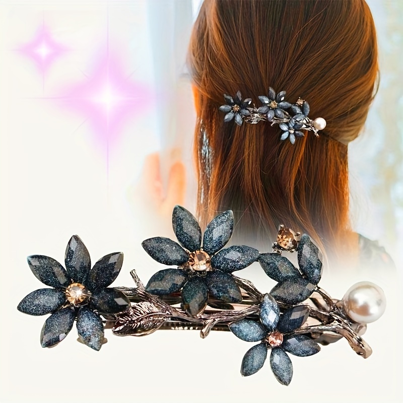 

Retro Rhinestone Flower Spring Clip Back Head Elegant Decoration Hairpin Exquisite Horizontal Clip Top Clip
