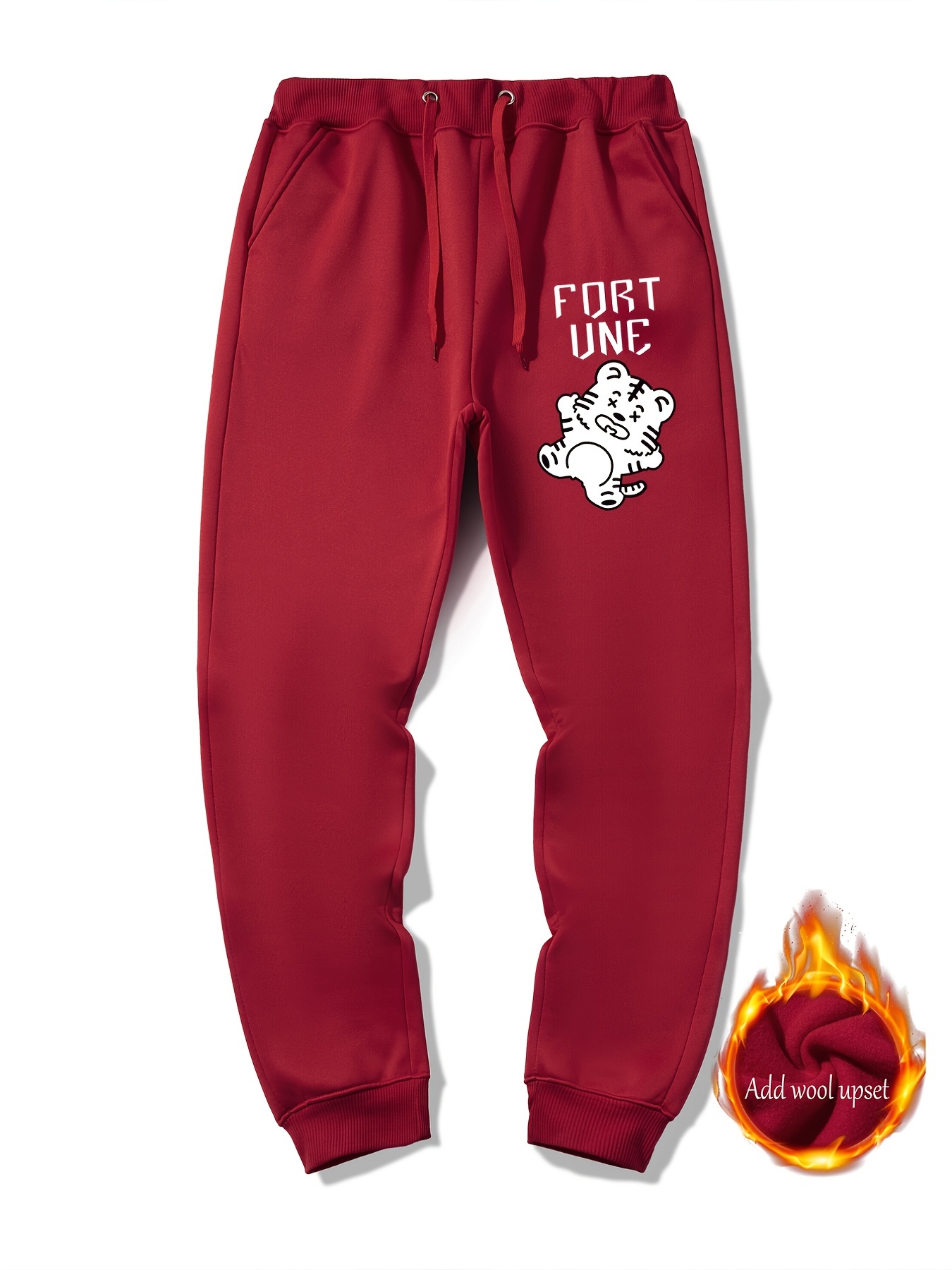 Men's Casual Fleece Sweatpants, Cartoon Print Loose Fit Active