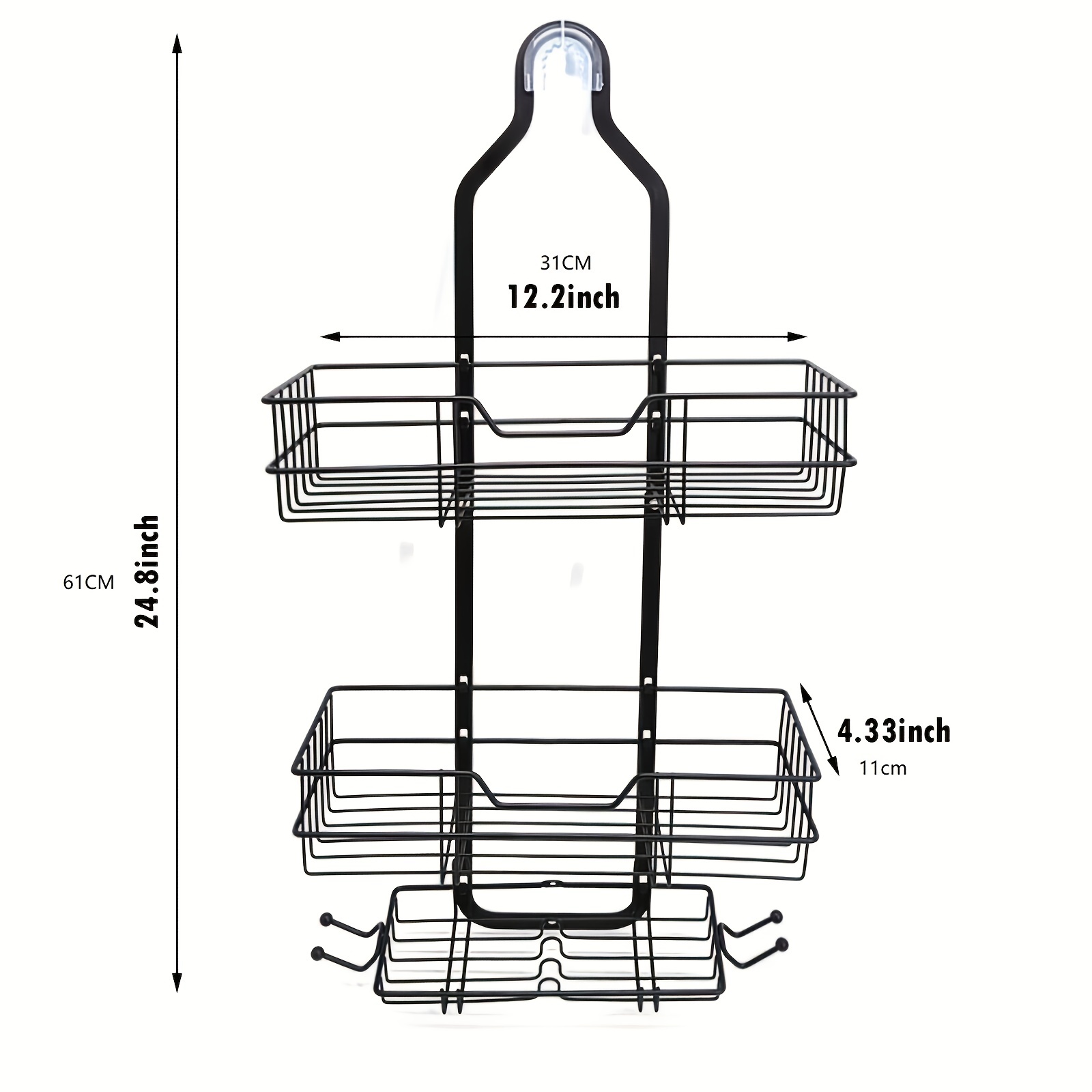 White Metal Shower Caddy with Soap Dish, 24.8