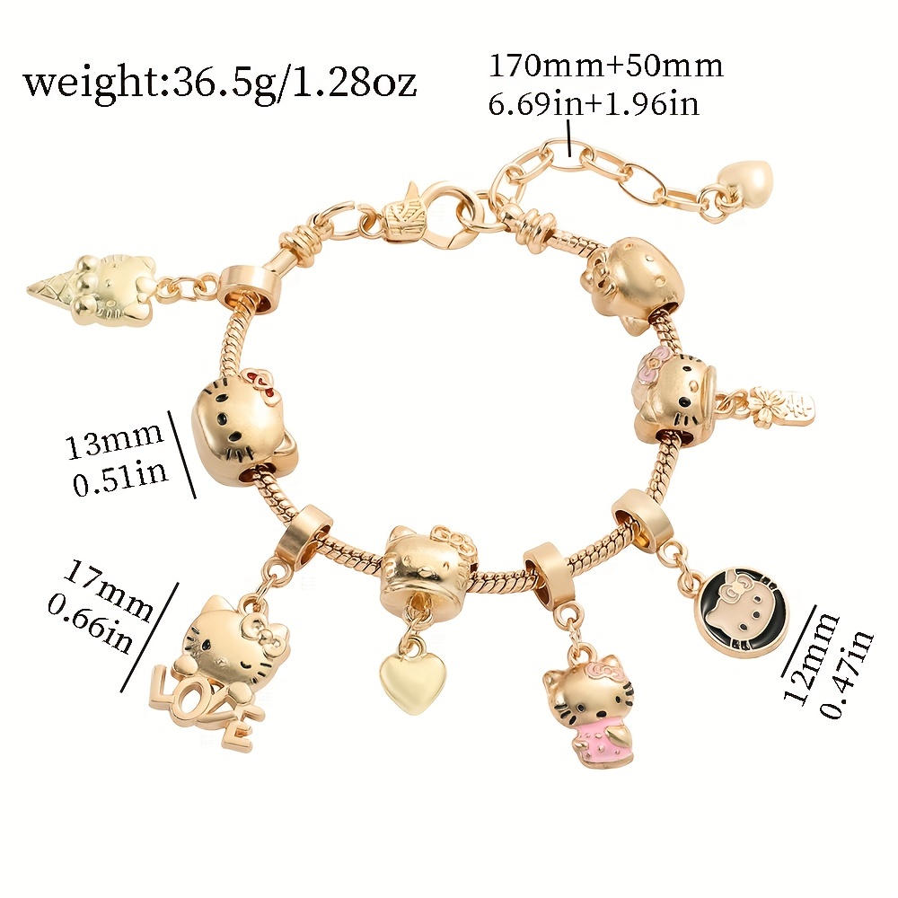 1pc Cute Hello Kitty Bracelet, Anime Sanrio Cute Kitty White Beads Pendant  DIY Bracelet Bangle, Trendy Jewelry Accessories For Teen Girls, Ideal choic