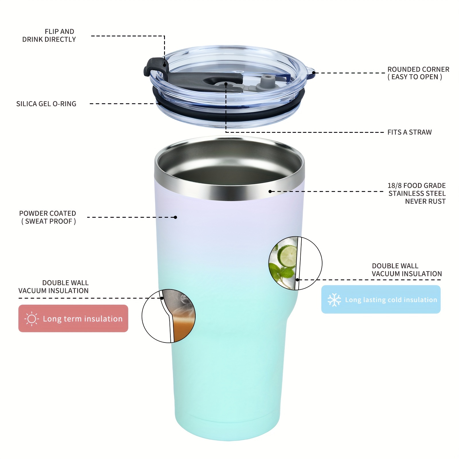 Stainless Steel Tumbler with Straw and Lid, Double Wall Vacuum Insulated  Tumbler cup