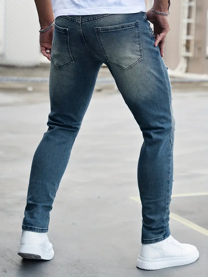 Slim Fit Ripped Jeans Pantalones Mezclilla Elásticos - Temu