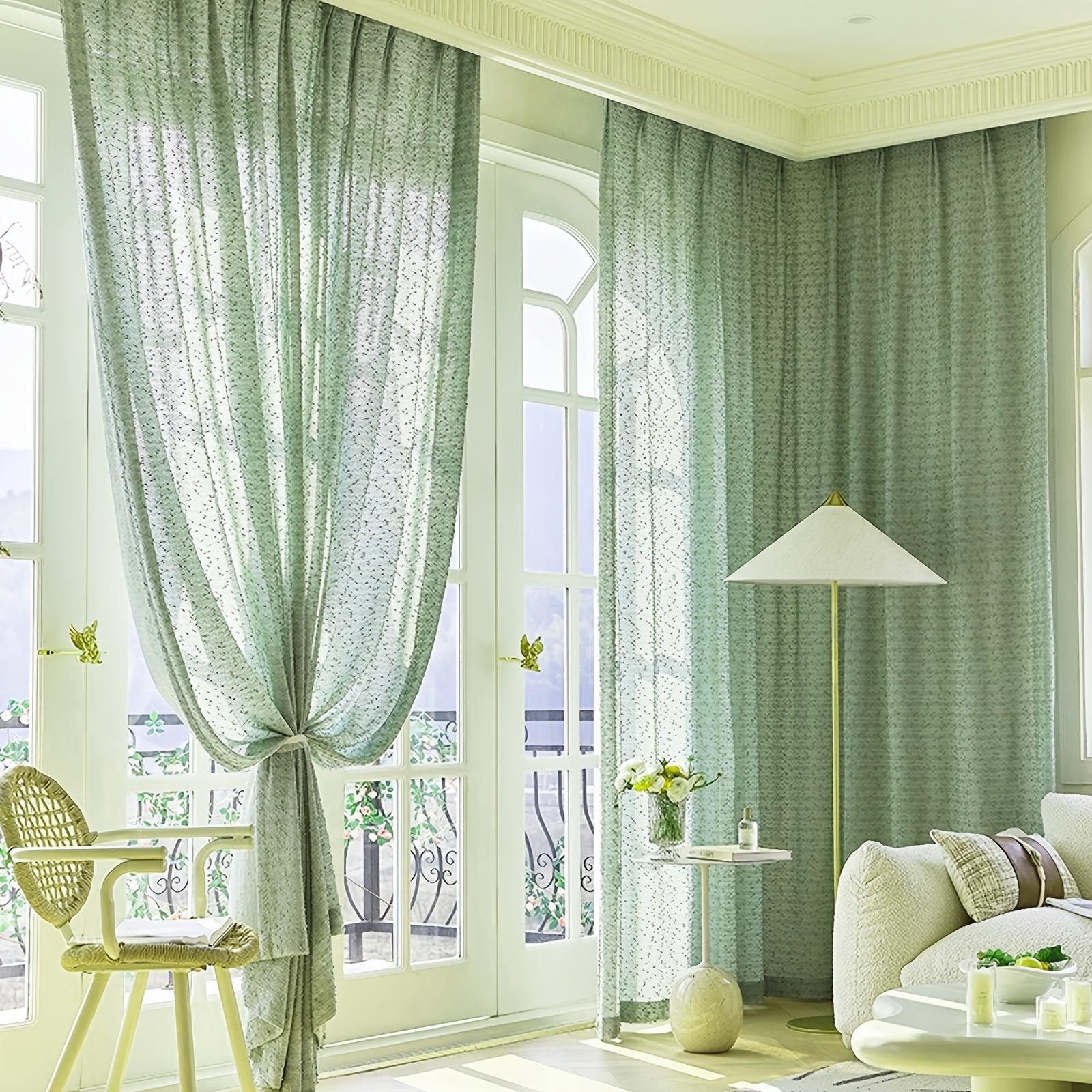 Cortinas traslúcidas color verde vintage de 90 pulgadas de largo, juego de  2 paneles de cortinas para cocina, dormitorio, sala de estar, puerta