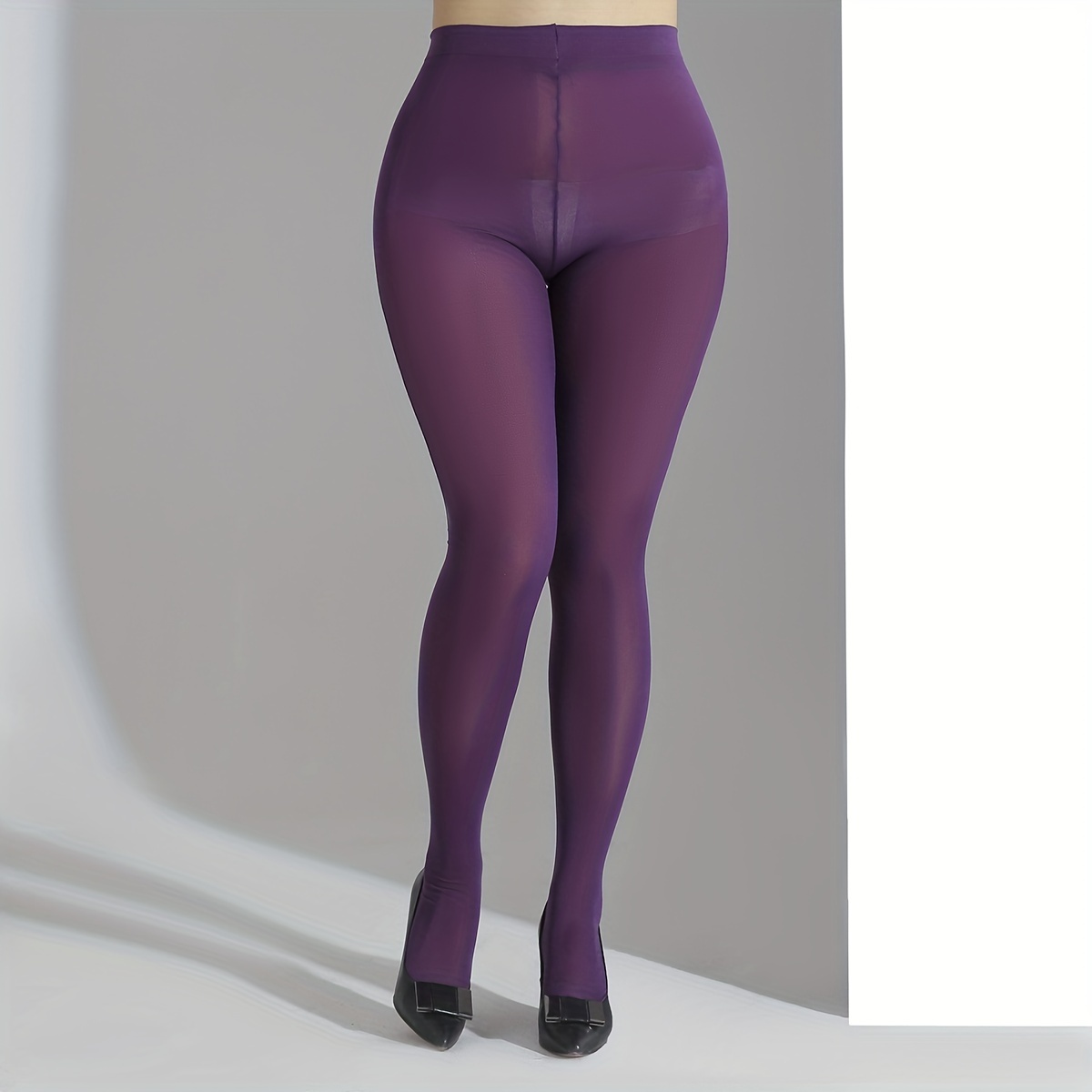 Purple Slim Tights Sexy High Waist Stretch Footed Pantyhose - Temu