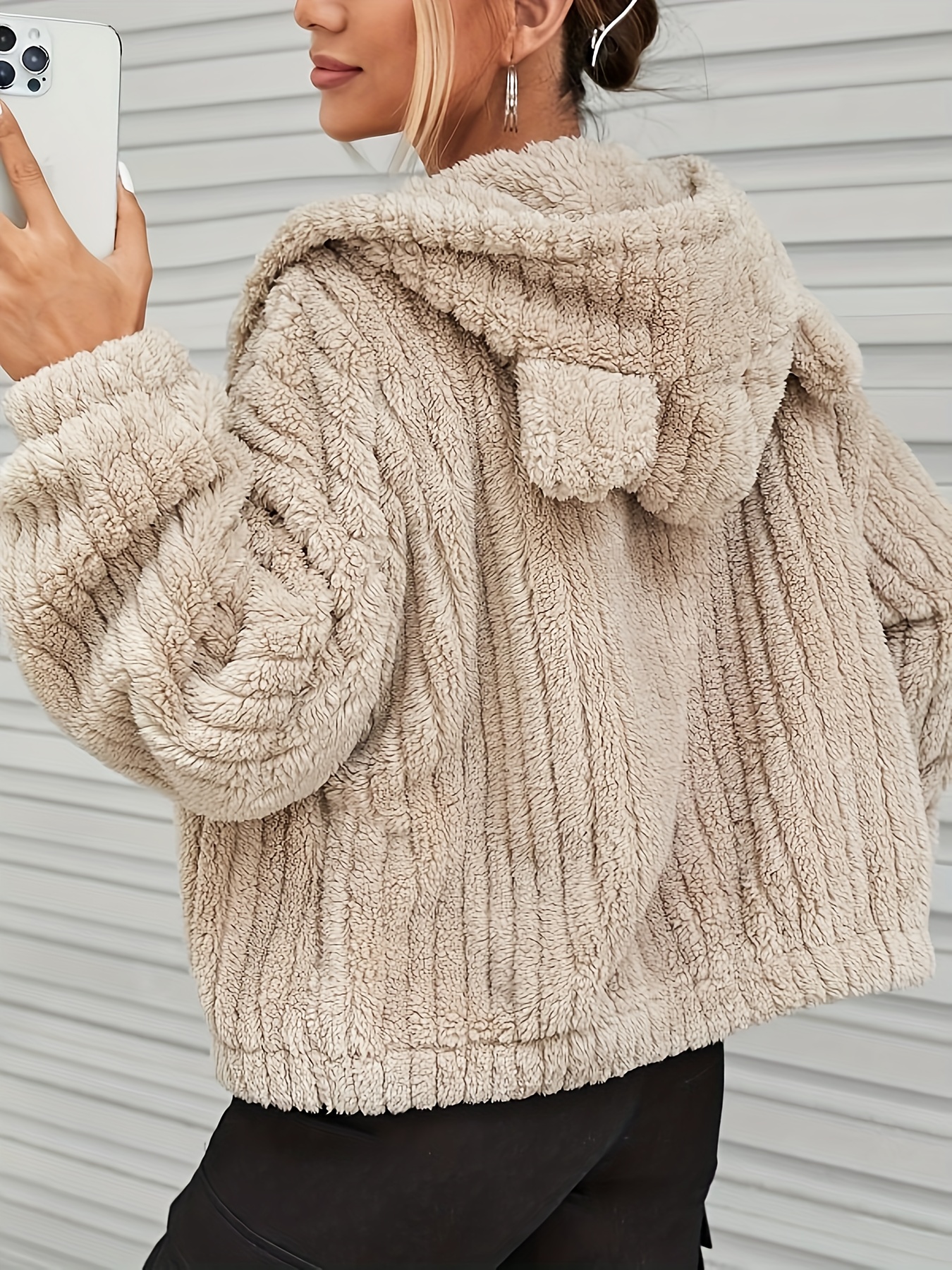 Zip Front Hoodie Plush Coat Long Sleeve Outwear Fall Winter - Temu