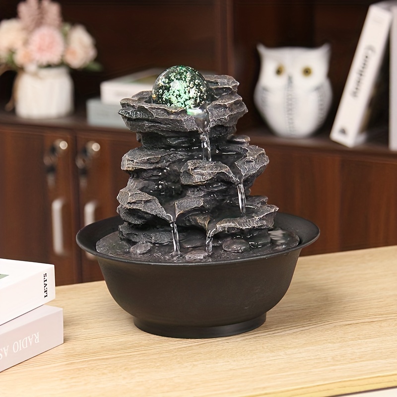 1pc Fontana da tavolo a cascata con sfera rotante, caratteristica di  meditazione Zen con luce LED, fontana di relax per la decorazione della  casa