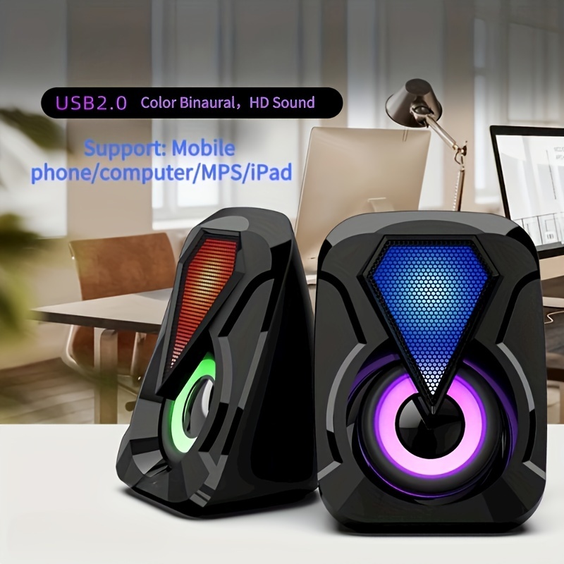 Haut-parleurs PC, Enceintes PC Bluetooth pour Ordinateur de Bureau 10W  Lumière LED Colorée Support AUX 3,5mm Dual Haut Parleur USB pour PC  Téléphone