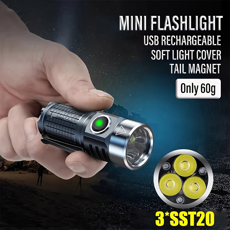Mini linterna LED potente recargable por USB, linterna de bolsillo