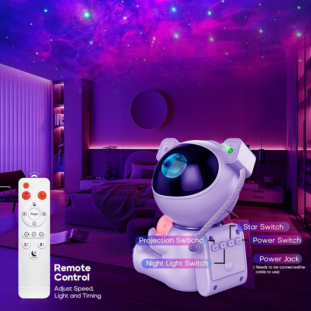 Proyector de luz astronauta de galaxia, proyector Space Buddy de luz  nocturna para dormitorio con control remoto y temporizador, proyector de  techo