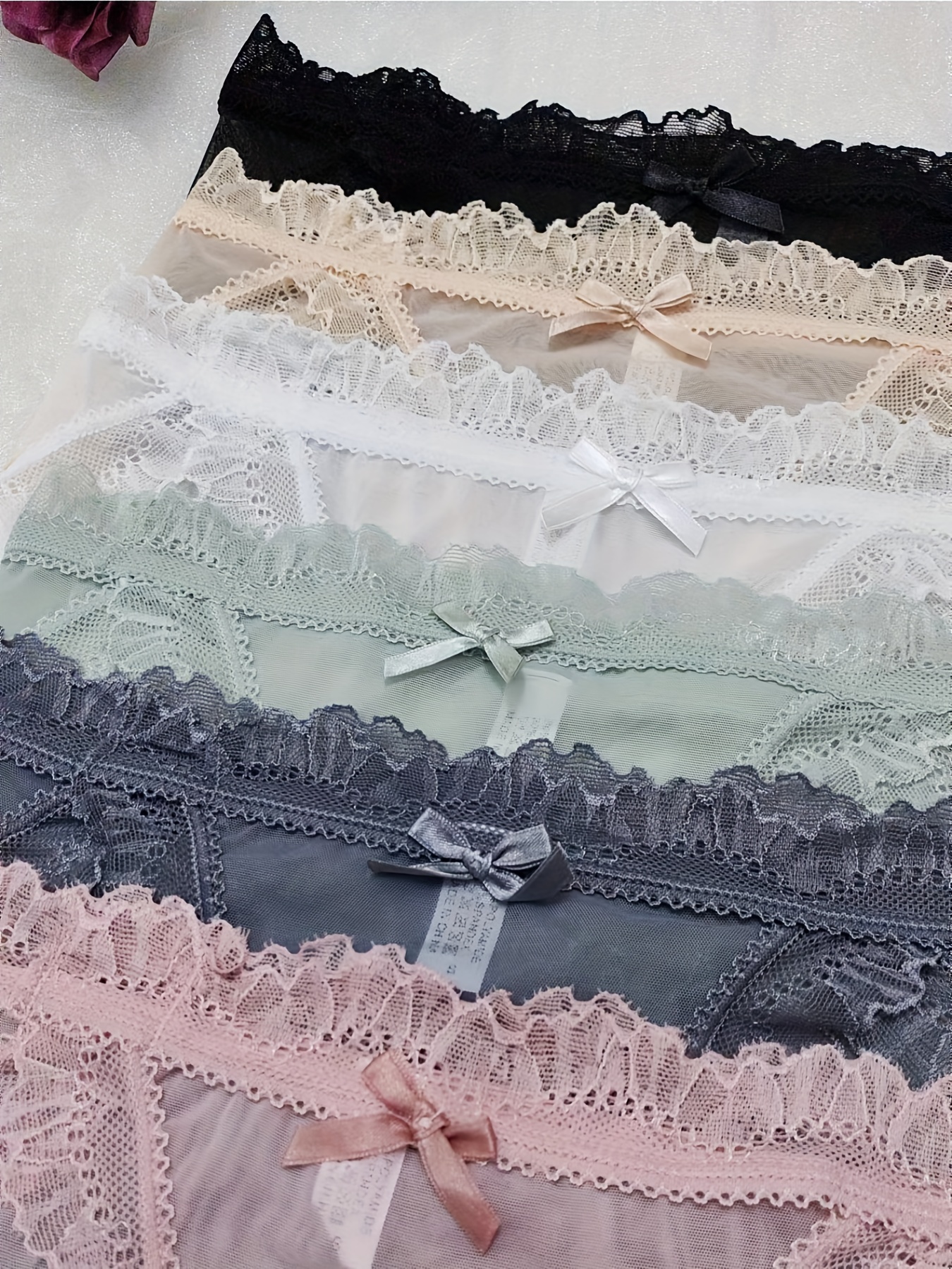Women Sexy Panties Flesh 1 Piece Lace Underwear Bows Lingerie - Milanoo.com