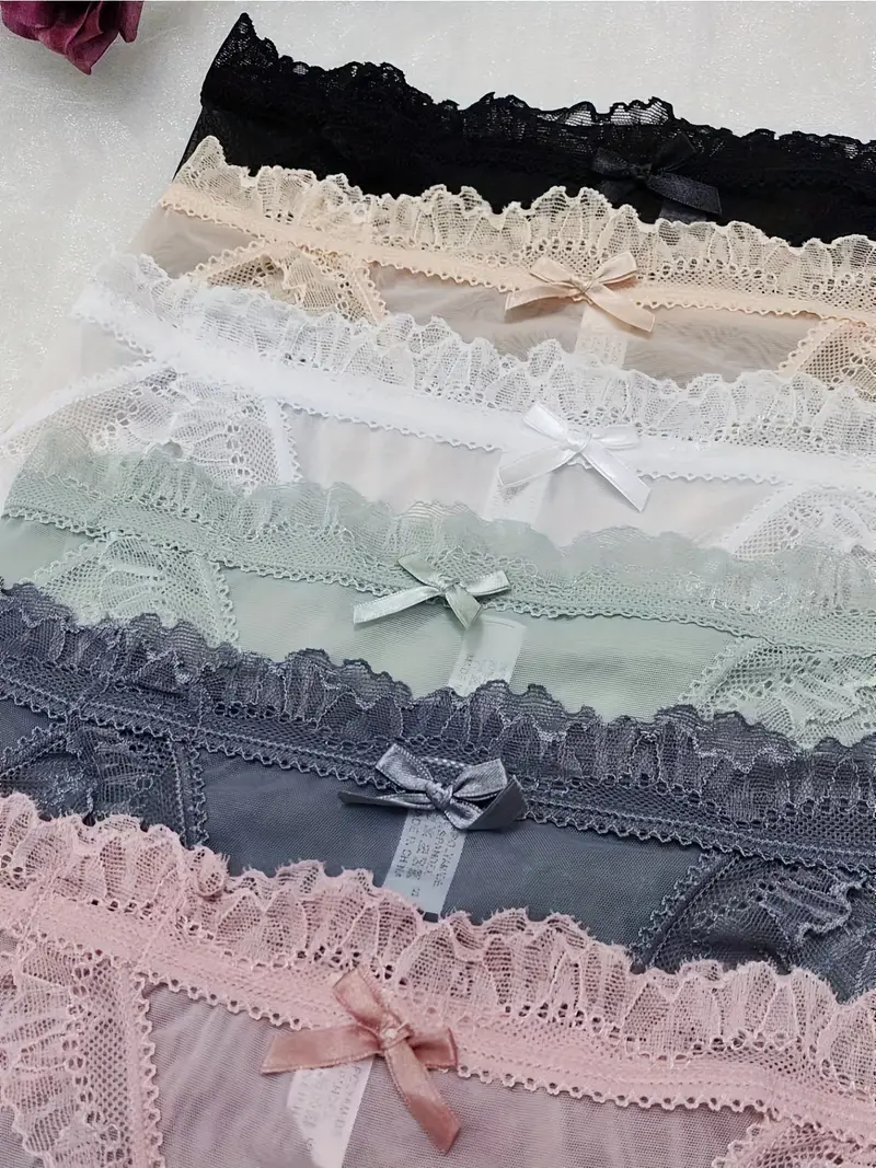 Lace Mesh Bow Tie Briefs See Intimates Panties Women's Sexy - Temu Canada