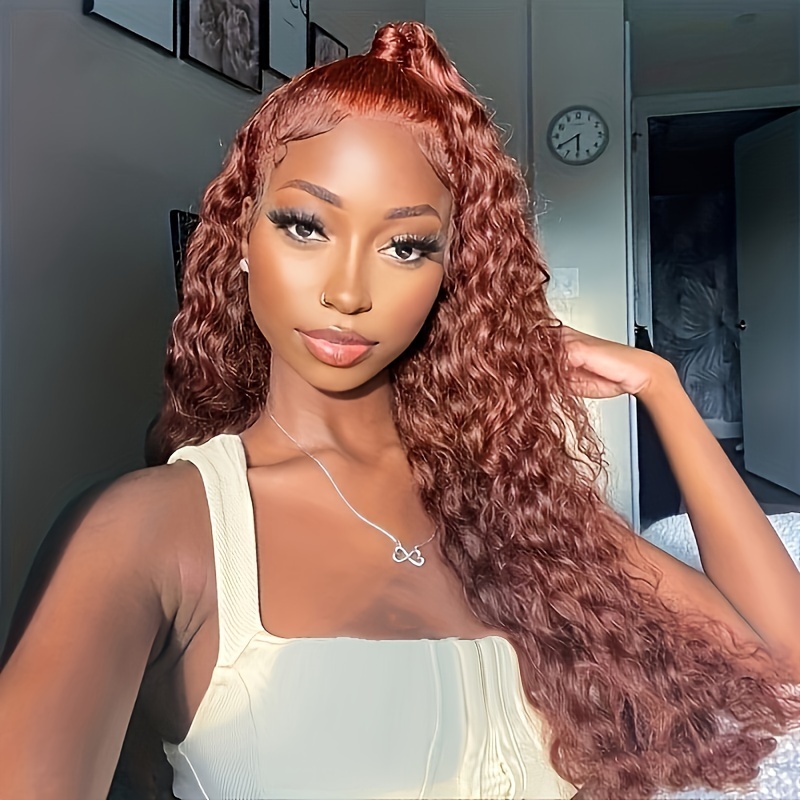 Reddish Brown Water Wave 13x4 Lace Front Wigs Human Hair Pre Temu