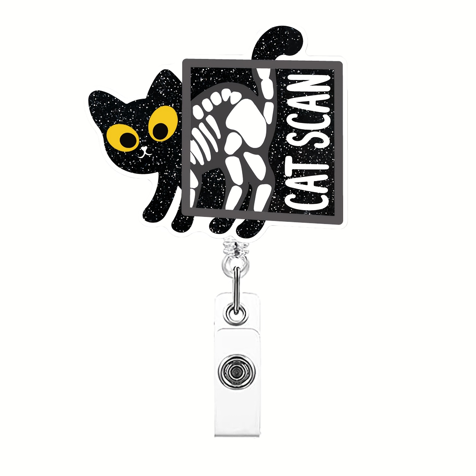 Scaredy Cat Retractable ID Badge Reel • Halloween Funny Badge Holder • Swapfinity Alligator Clip / Black