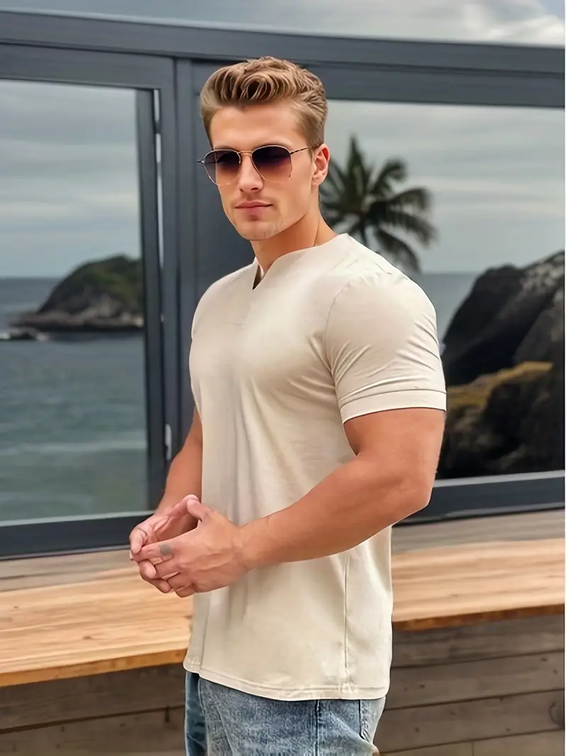 Men's Solid Cotton Sports T shirt Casual Slightly Stretch - Temu