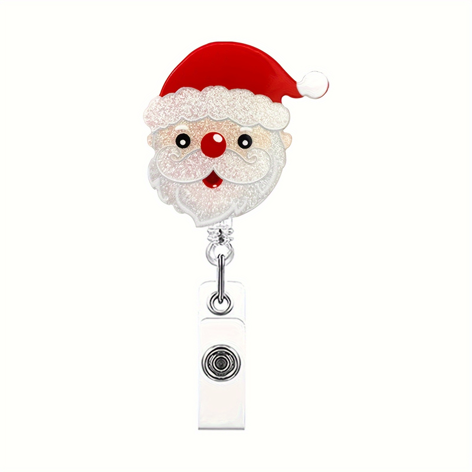 1pc Sparkling Christmas Santa Claus with Rotatable Telescopic Hair Badge ID with Crocodile Clip, Cute Name ID Badge Holder,Food,Cat,Home,Flower
