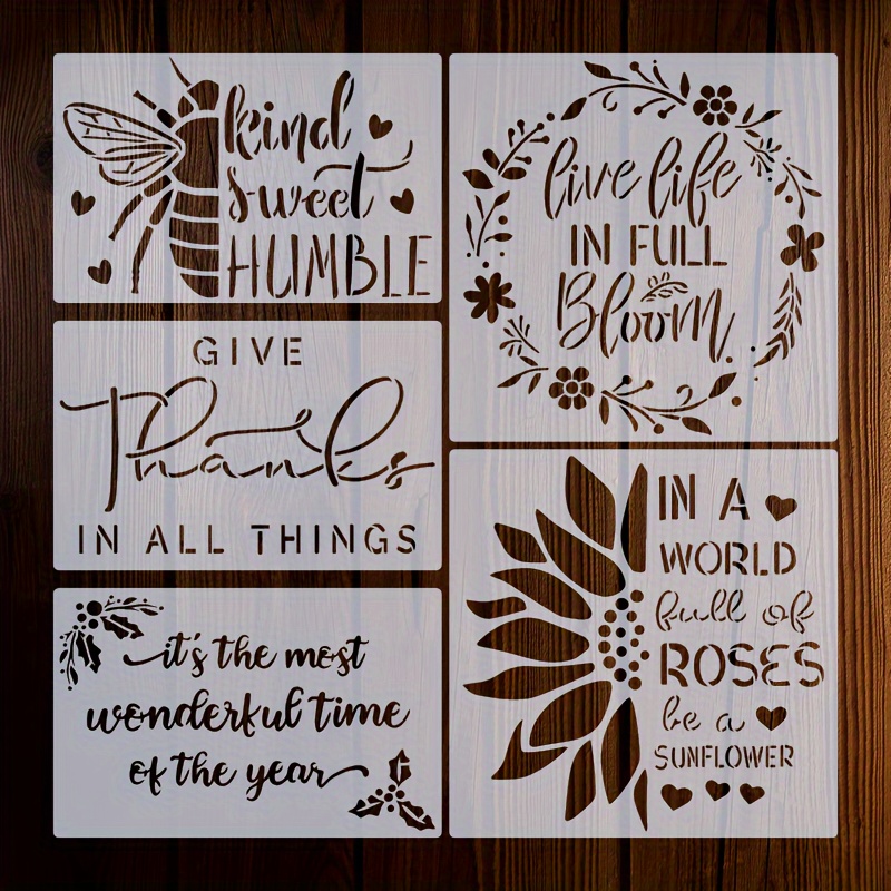 Stencils for Painting on Wood Reusable - 6 Inspirational Word Stencils for  Wood Signs, Canvas and More -Farmhouse Stencil Set Includes Large Stencils