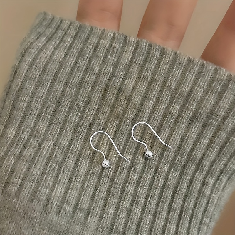 Image of S925 Pure Silvery Earrings With Low Allergy Pure Silvery Women's Ear Hooks For Daily Ear Round Bead Pure Silvery Ear Hooks 0.35g