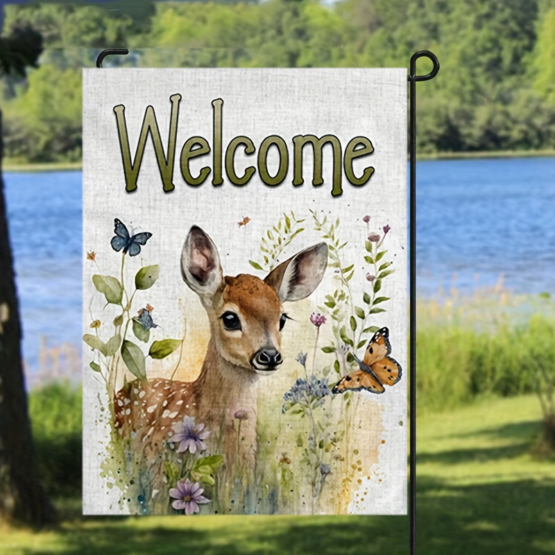 

1pc, Welcome Deer Animal Garden Flag, Jungle Animal Cute Deer Garden Flag, Double Sided Waterproof Flag 12x18 Inch, Home Decor, Outdoor Decor, Yard Decor, Garden Decor, Holiday Decor