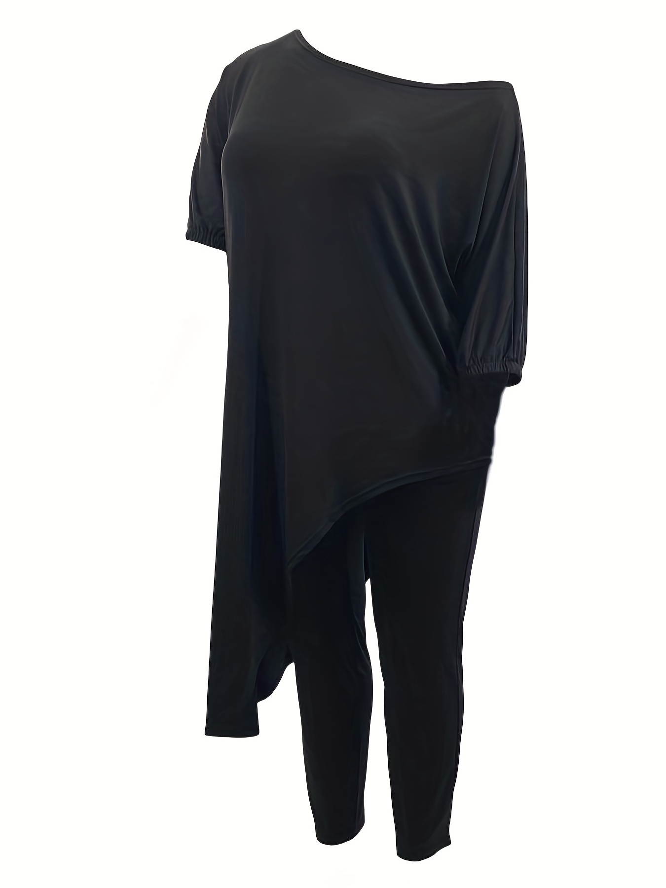 Round neck asymmetric hem plain outlet sweaters