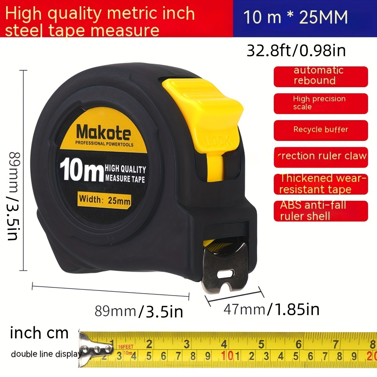 1pc Pouce Et Métrique Ruban Auto adhésif 2M Mesure Acier - Temu France