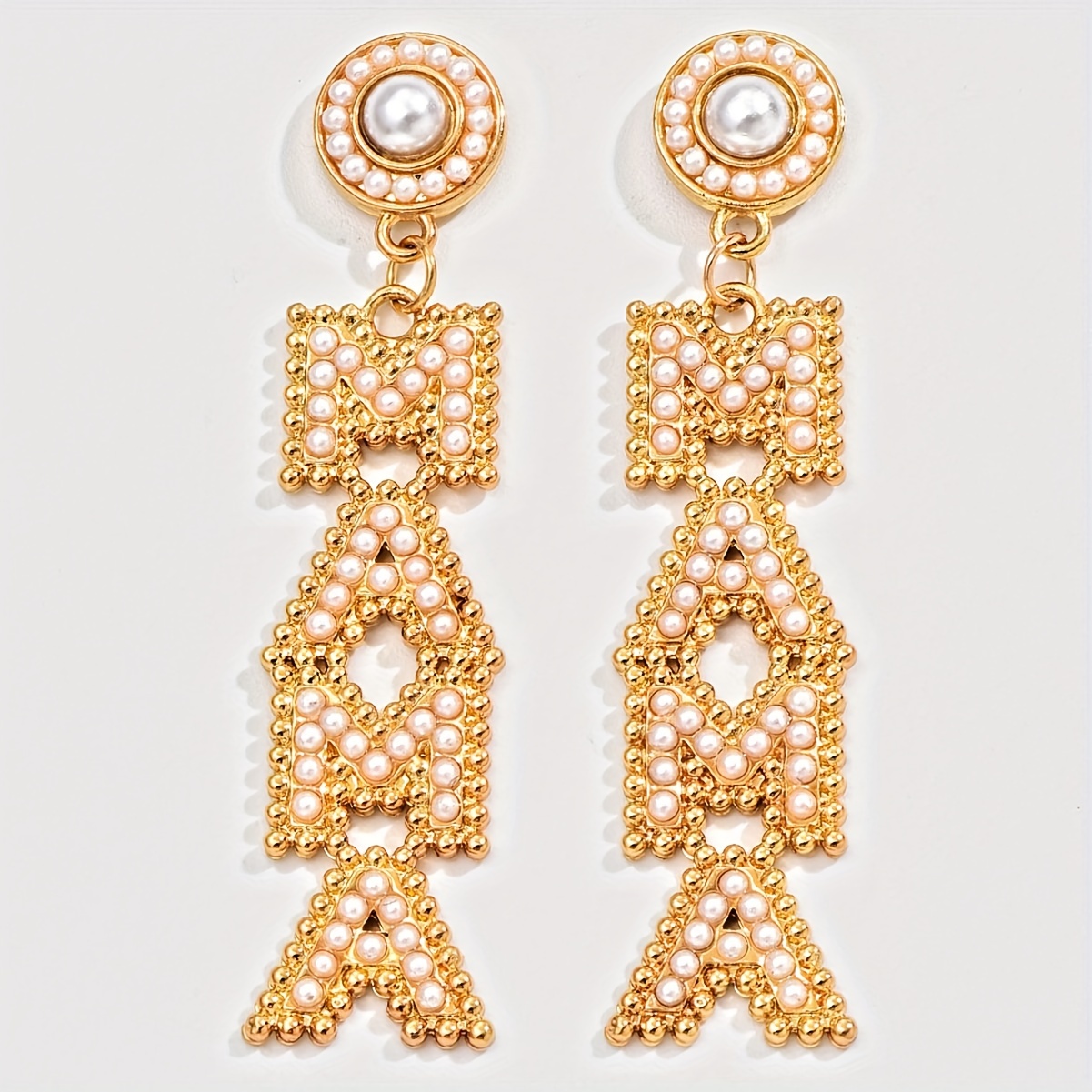 MAMA Letter Dangle Earrings - Pearl & Rhinestone Drop Earrings For Mothers (Mother's Day Gift) - View #5