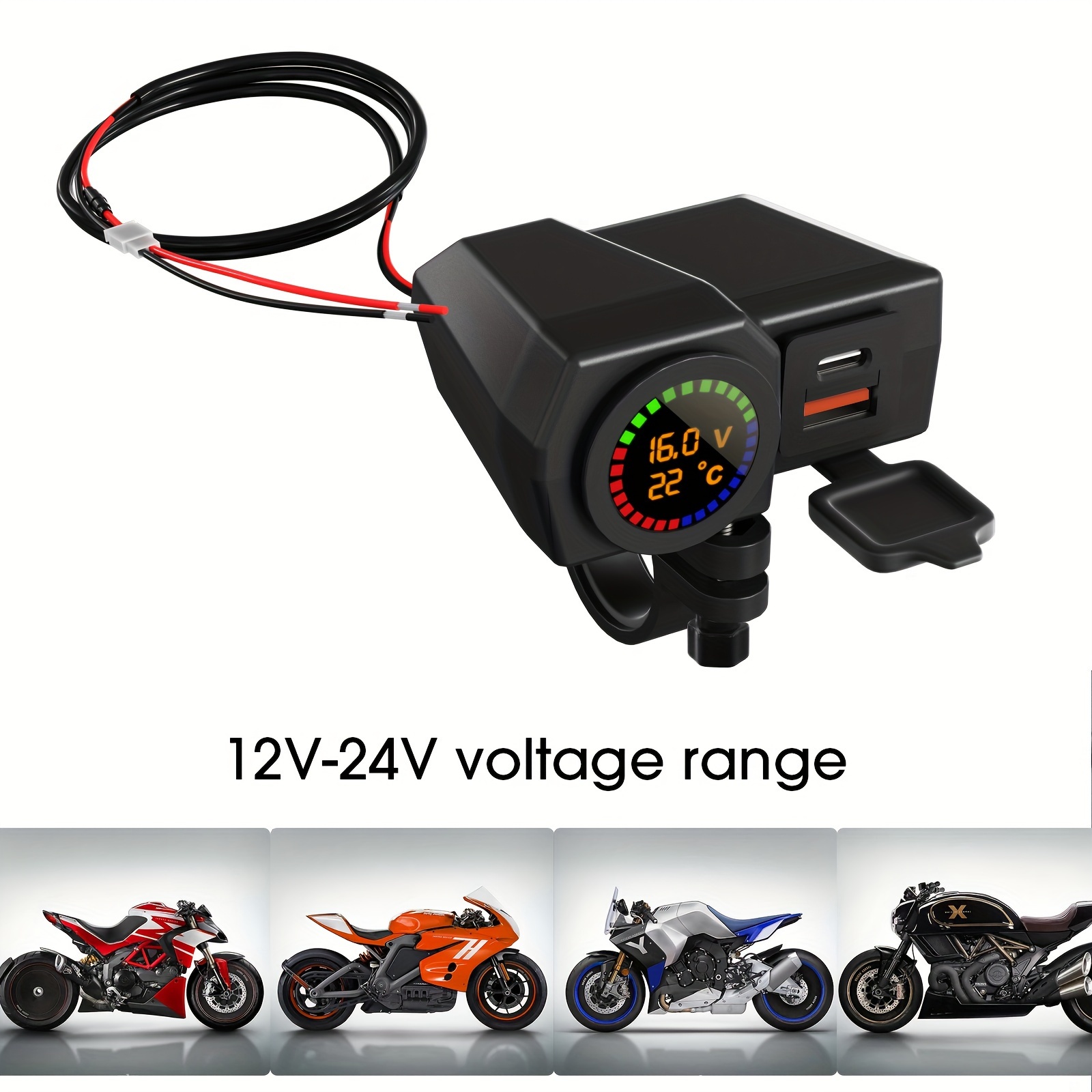 12V USB Motorrad Ladegerät Wasserdichter Schalter mit Voltmeter  Schnellladeadapter Sae zu USB Typ-C Steckdose Motorrad Zubehör