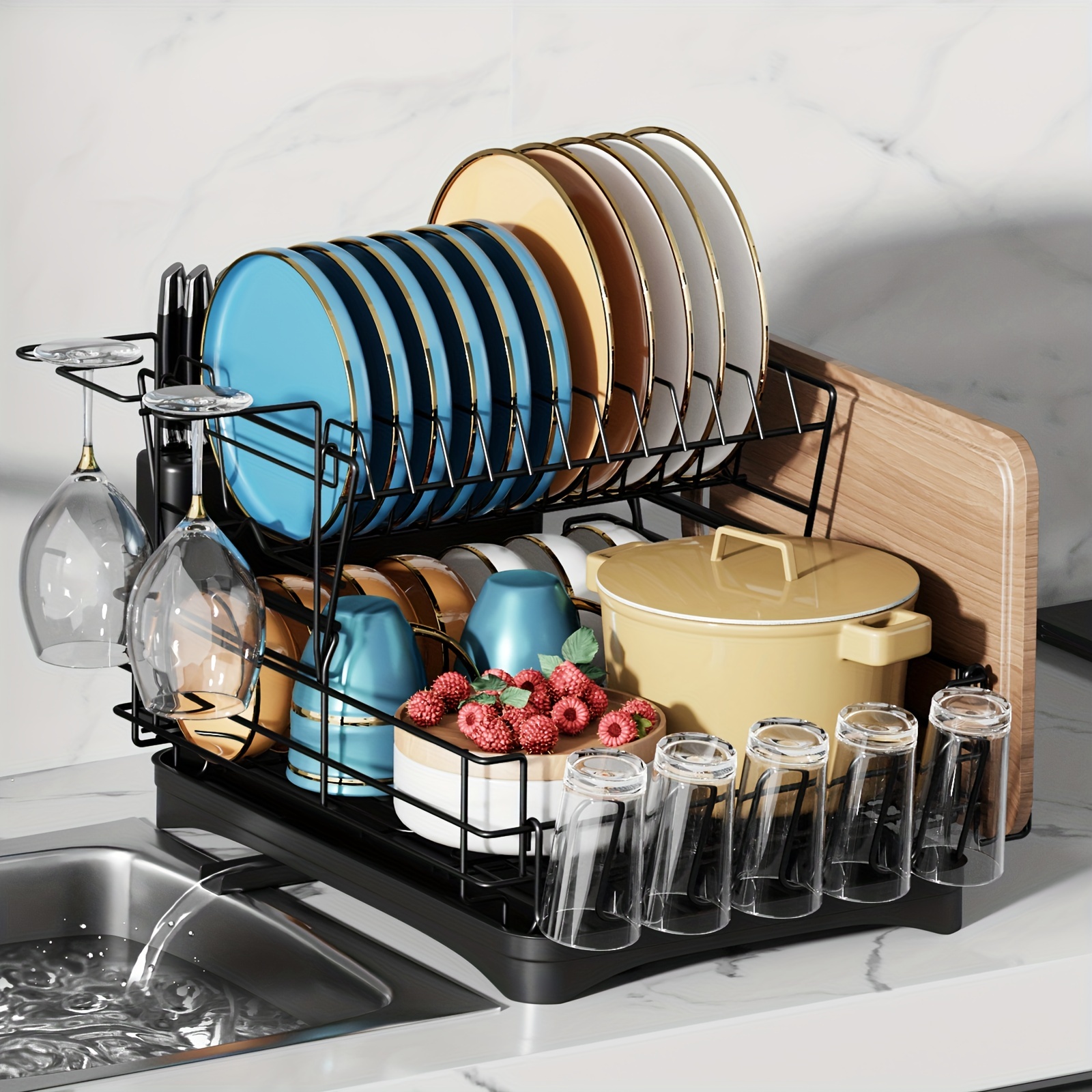1pc Dish Drying Rack For Kitchen Counter Over The Sink, Detachable Larger  Capacity 2-Tier Dish Drying Rack Drainboard Set With Double-Layer Bowl  Rack, Cup Rack, Drain Board, Sticky Board Rack, Cutlery Rack