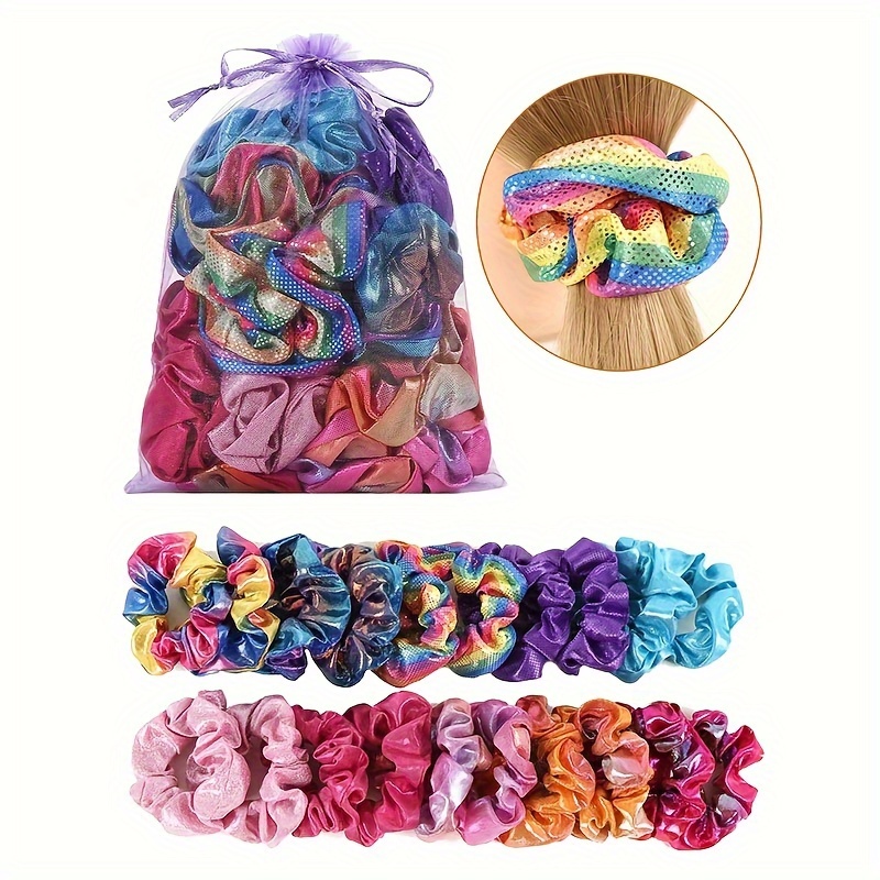 

20 Pcs Laser Color Hair Scrunchies Set For Women Elastic Holographic Ponytail Holder Colorful Hair Accessories Ropes Scrunchie Traceless Hair Ties