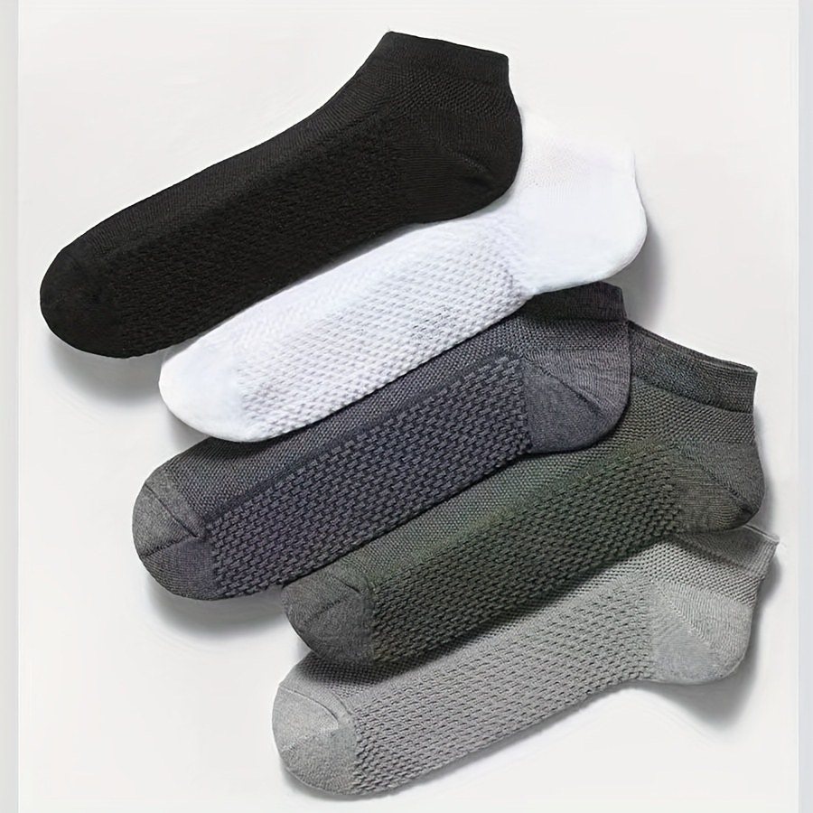 

5 Pairs Of Men's Simple Solid Liner Anklets Socks, Mesh Comfy Breathable Soft Sweat Absorbent Socks For Men's Outdoor Wearing