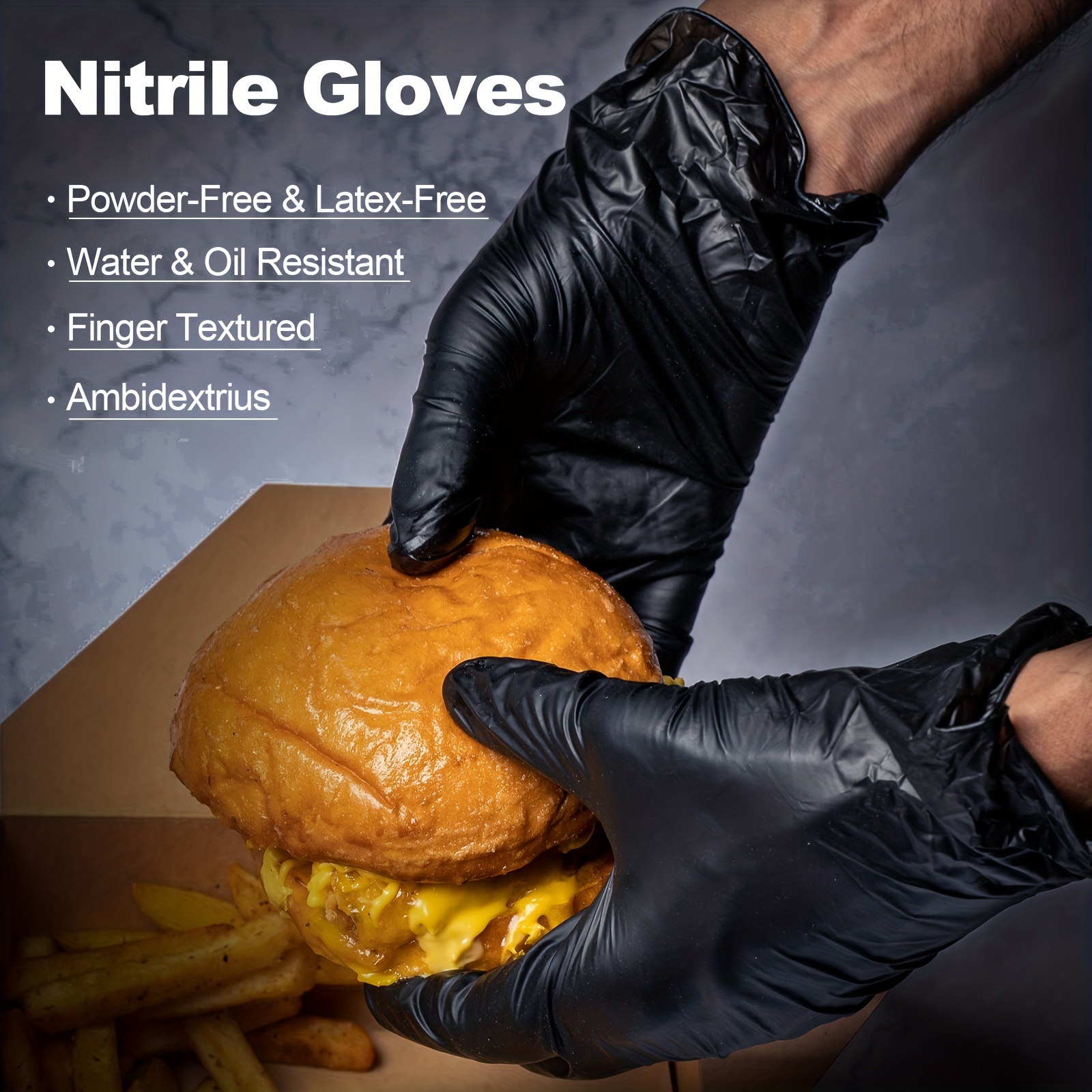  Guantes desechables de nitrilo negro, 10 unidades de guantes de  trabajo sin látex en polvo para examen, limpieza, alimentos o uso  industrial : Ropa, Zapatos y Joyería