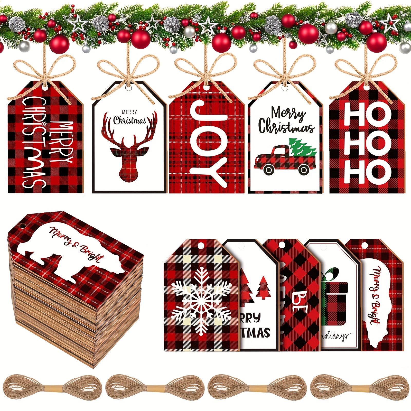 Christmas Wooden Tag Ornament Buffalo Check Ornaments Red - Temu